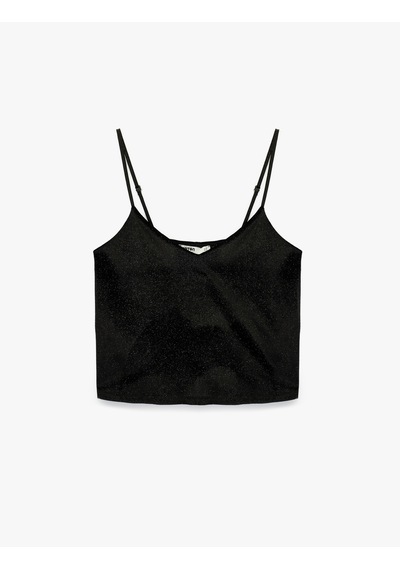 Koton V Yaka Parıltılı Askılı Pijama Üstü Siyah 6wlk90015mk Siyah