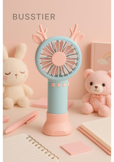 Geyik Boynuzlu Mini El Fanı, 20 Cm Taşınabilir Şarjlı Masaüstü Fan, Tek Kademeli Hız, Kompakt F