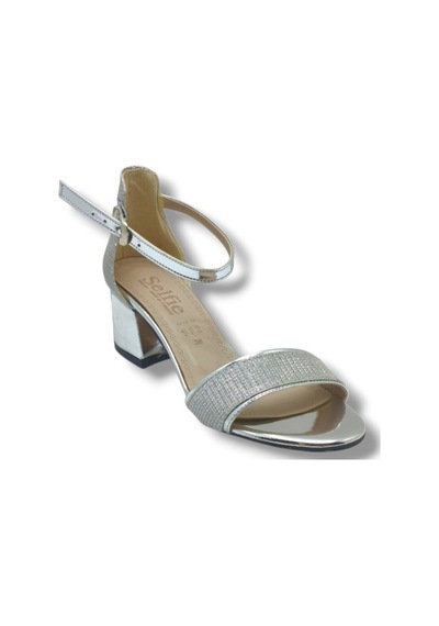 Selfie 4270-26 Simli Rugan Tek Bant Orta Topuk Fashion Kadın Sandalet 5,5cm Gümüş