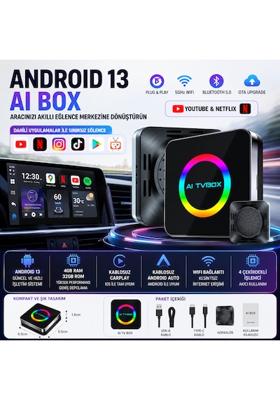 Ls3 Android 13.0 Carplay Aibox 4gb Ram 32gb Rom Kablosuz Android Auto Carplay Netflix Youtube Wifi Hareket Halinde Video Oynatma Diğer
