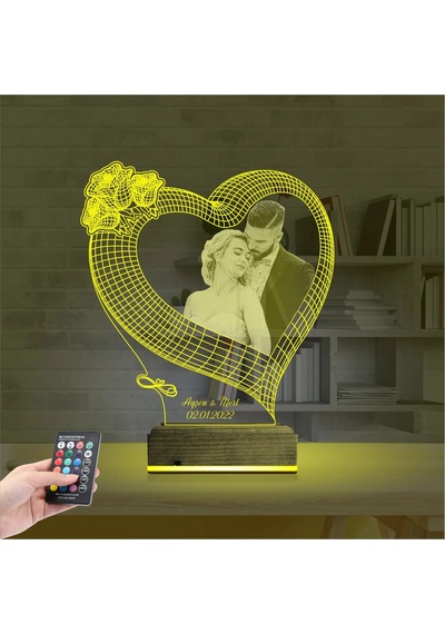 Luvivia Kalp Gül Sevgiliye Hediye Fotoğraflı 3d Lamba - Masa Gece Lambası V1