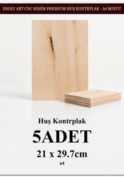Huş Kontrplak 5 Adet - A4 21 X 29.7 Cm - 4 Mm Cnc Kesim Lazer Kesim - Yakma - Hobi Seti