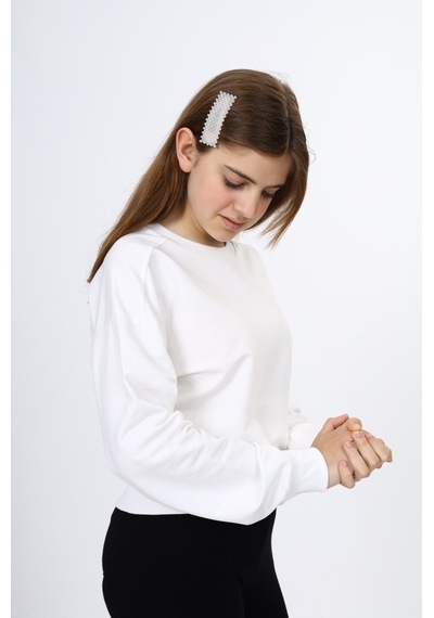 Toontoy Kız Çocuk Düşük Omuz Gazeli Okul Sweatshirt Ekru