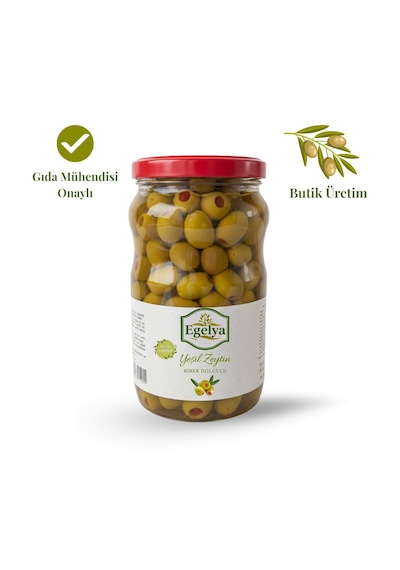 Egelya Akhisar Domat Biberli Yeşil Zeytin 1 Kg Aromatik, Dengeli Lezzet