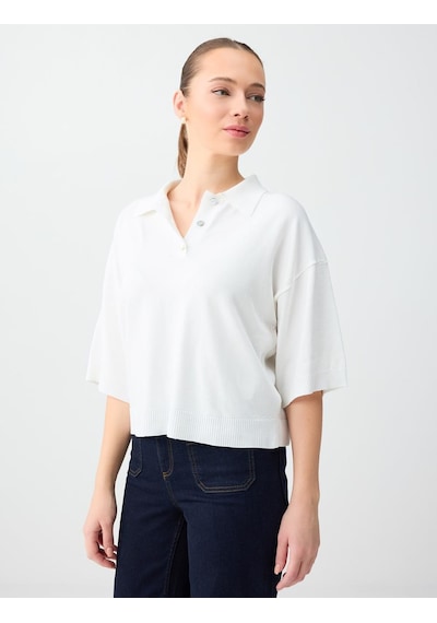 Jimmy Key Jimmy Key Beyaz Rahat Kesim Polo Yaka Dirsek Kol Triko Bluz 6sw035443100