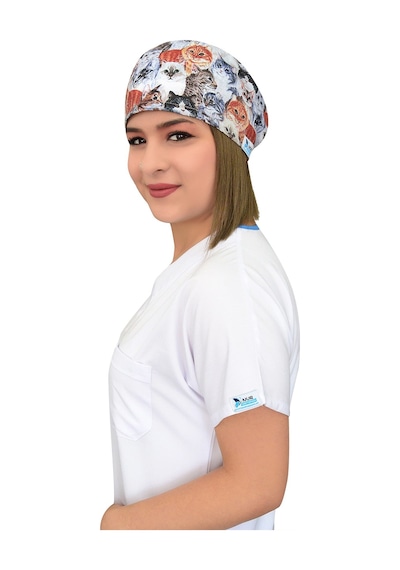 Turuncu Kahve Kediler Desenli Cerrahi Bone