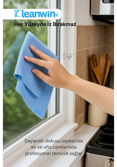 Vista Mavi Mikrofiber Cam Bezi 50x70cm 200 Gsm 2 Li Set Araba Ve Ev Cam Temizlik Bezi
