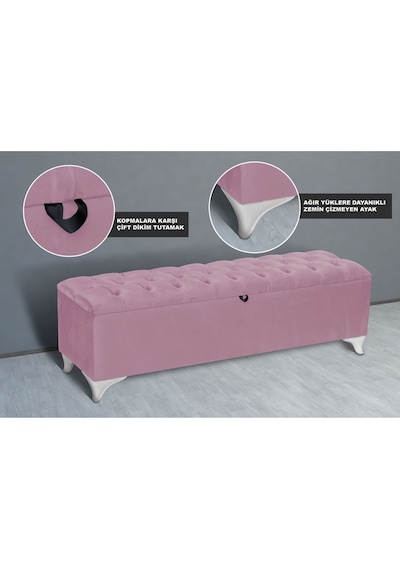 Vetra Chester Model Pembe Sandıklı Puf  Kapitoneli Model 140cm Sandıklı Bank
