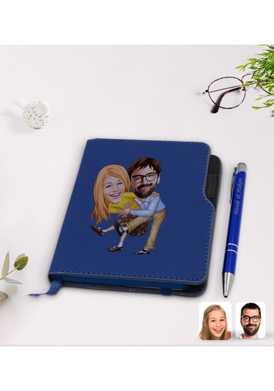 Kişiye Özel Sevgililer Karikatürlü Lacivert Termo Deri Defter Kal N11.2283 Lacivert