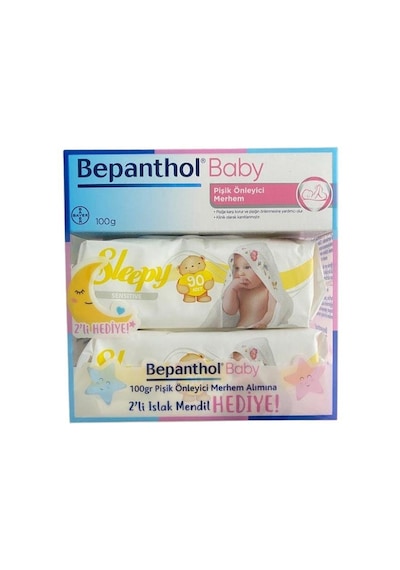 Bepanthol Baby Pişik Önleyici Merhem 100 Gr- Sleepy Sensitive Islak Havlu 90'lı 2 Adet Hediye