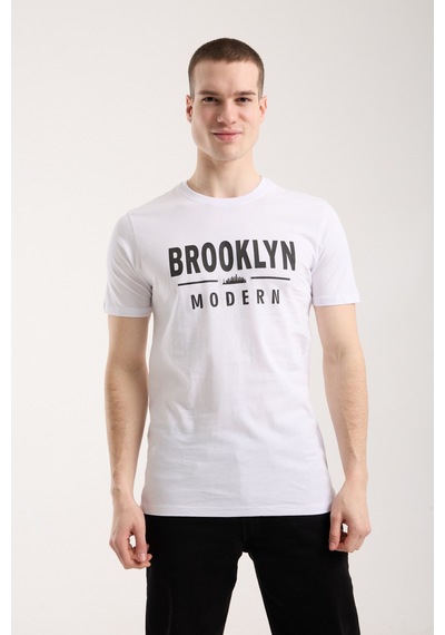 Maximodena Erkek Rahat Kesim Yazı Detaylı T-shirt - Beyaz