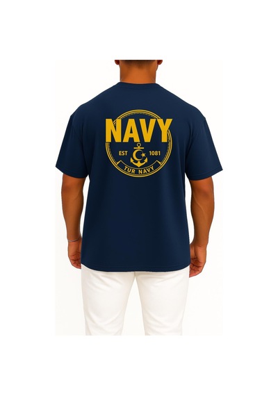 Bahriyeli Collection Oversize Tur Navy Göğüs Ve Sırt Baskılı Unisex T-shirt Lacivert