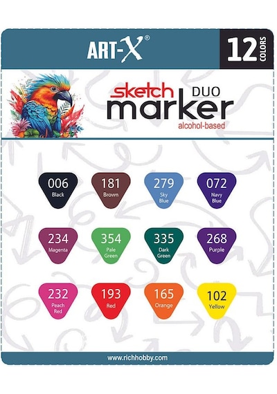 Art-x Sketch Marker Çift Taraflı Kalem Seti 12 Renk Tek Ebat Bed