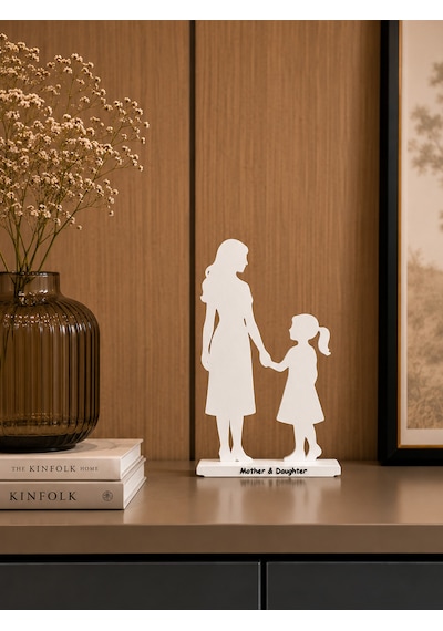 Anne Ve Kız Silüeti Mother & Daughter Dekoratif Obje - Beyaz -