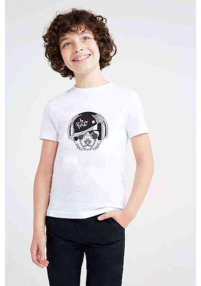 Tshirthane Gözlüklü Kulaklık Ve Hip Hop Şapkalı Baskılı Unisex Çocuk Beyaz