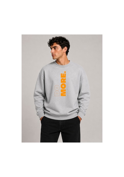Herkesemoda Do More Baskılı Bisiklet Yaka Şardonlu 2 İplik Sweatshirt Gri