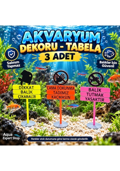 Akvaryum Dekoru - Tabela - Akvaryum Dekor - 3 Adet - Salınım Yapmaz - Balıklar İçin Güvenli - V2