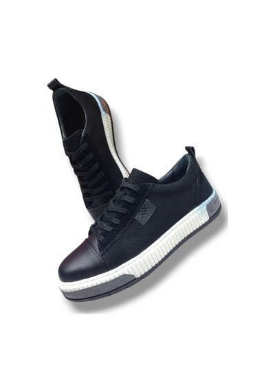 Growish Gr0265 Hakiki Deri & Nubuk Kaydırmaz Ray Taban Sneaker Ayakkabı Siyah