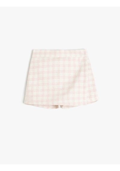 Koton Ekoseli Beli Lastikli Kruvaze Şort Etek Pembe Ekose 5smg40030aw Pembe Ekoseli Pembe