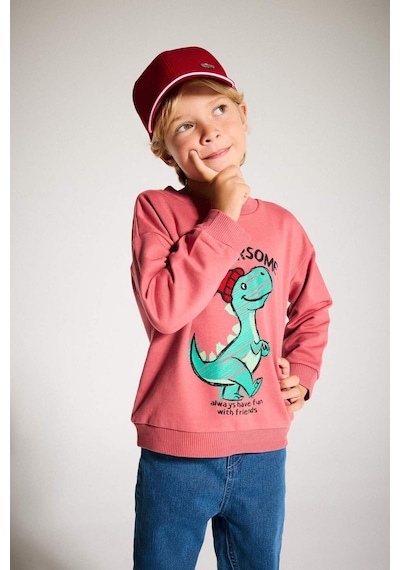 Defacto Erkek Bebek Bisiklet Yaka Dinozor Baskılı İçi Yumuşak Tüylü Sweatshirt F4531a525aubr116 Bordo