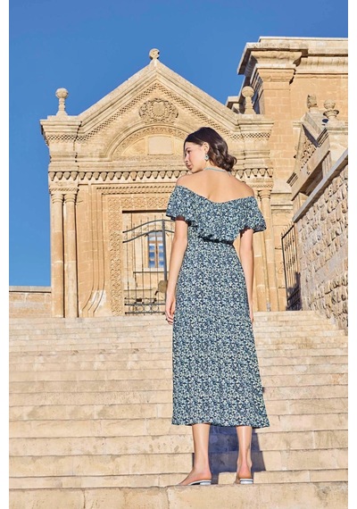 L'ombre Çiçek Desenli Elbise Lacivert