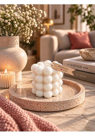 Mumelia Bubble Küre - Doğal Soya Blok Dekoratif Mum - Beyaz