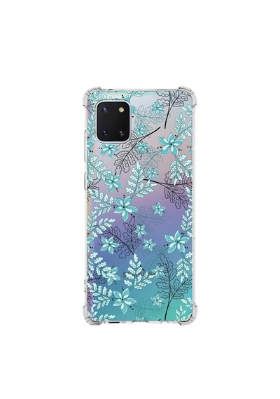 Samsung Galaxy Uyumlu A81 Köşe Korumalı Antişok Kapak Floral Su Yeşili Tasarımlı Şeffaf Kılıf