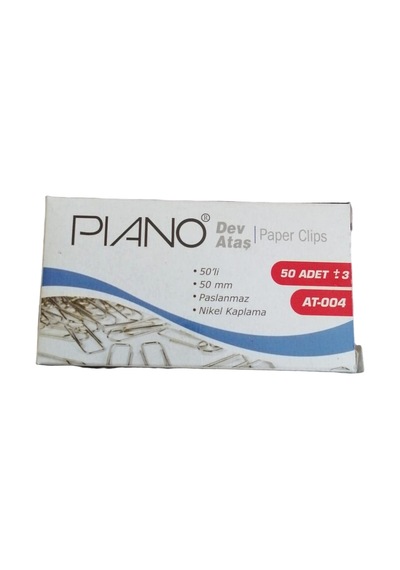 Piano Dev Ataş 50mm Nikel Kaplama Paslanmaz Büyük Kağıt Ataşı 50 Adet At-004