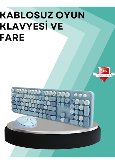 Kablosuz Klavye Ve Mouse Seti Sessiz Tuş, Retro Tasarım Optik