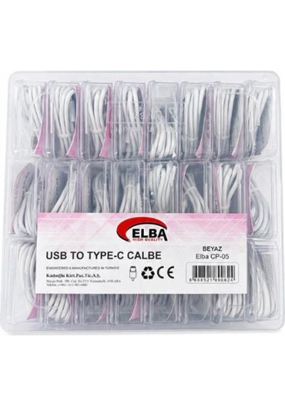 Elba Cp-05 P-but6 Şeffaf Kutulu Usb To Type-c 6 Amper 24lü Beyaz Şarj Kablosu