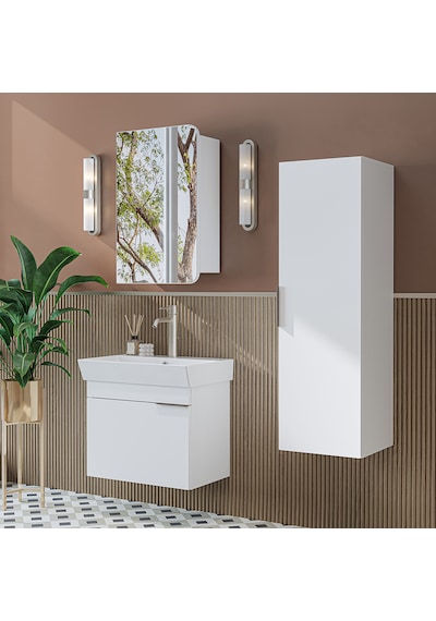 Likya Mdflam Kapaklı Lavabolu 60 Cm Banyo Alt Dolabı + Banyo Üst Dolabı + Banyo Boy Dolabı Beyaz Likya Mdflam Kapaklı Lavabolu 60 Cm Banyo Alt Dolabı + Banyo Üst Dolabı + Banyo Boy Dolabı Beyaz