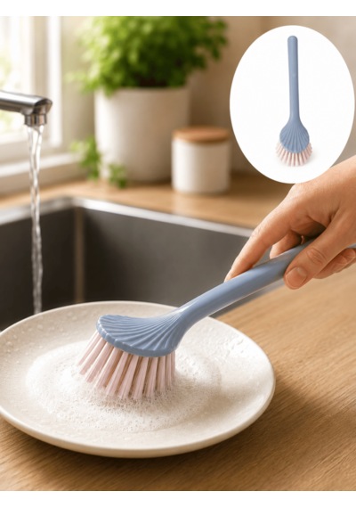Beylini Tezgah Üstü Silikon Uçlu Bulaşık Yıkama Fırçası Çizdirmez Lavabo Tezgah Üstü Tabak Bardak Banyo Fırça Gri