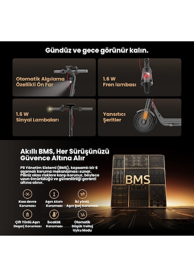 V45i Elektrikli Scooter 800w Güç, Tcs, 45 Km Menzil, %20 Eğim, 120 Kg Taşıma Kapasite, Bms Siyah