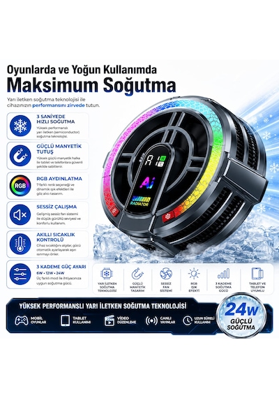 Th06 Pro Manyetik Tablet Ve Telefon Soğutucu Fan 24w Yarı İletken Rgb Soğutma Sistemi Akıllı Sıcaklık Kontrolü