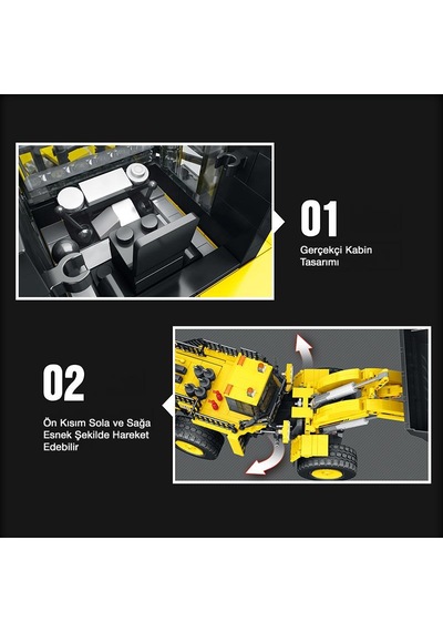 Reobrix 22009 Dozer Kamyon Kumanda&motorlu Yaratıcı Yapı Blok Seti Building Block Mechanical Loader - 1876 Parça