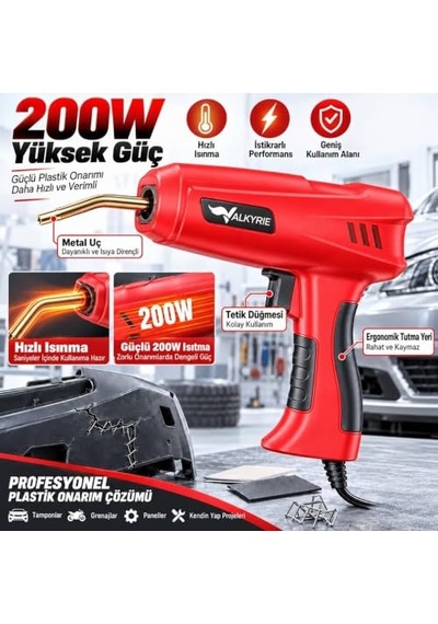 Valkyrie 200w Plastik Kaynak Makinesi 1000 Zımba Uçlu Çantalı Tamir Seti Düzleştirme Başlıklı