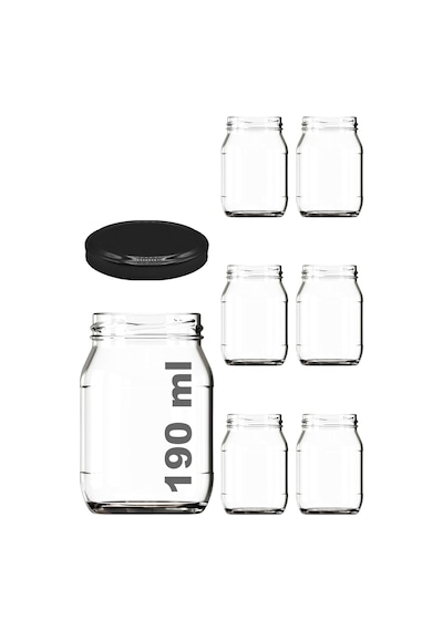 190 Ml Metal Siyah Kapaklı Konserve Kavanozu 190 Cc Şeffaf Bebek Mama Kavanoz 6 Adet Diğer
