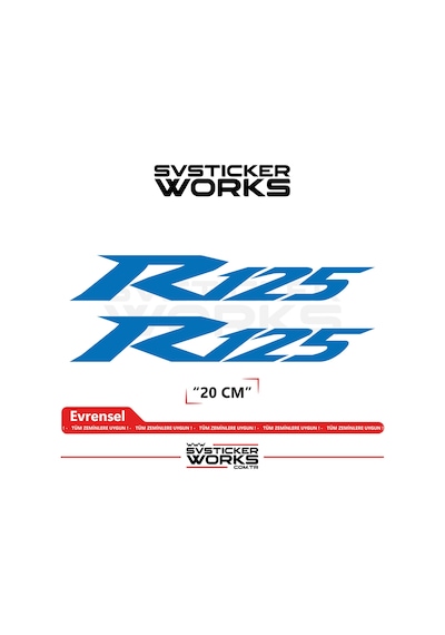 Yamaha R125 Uyumlu Yazı Sticker Yüksek Kalite Özel Kesim Folyo 2'li Set Mavi