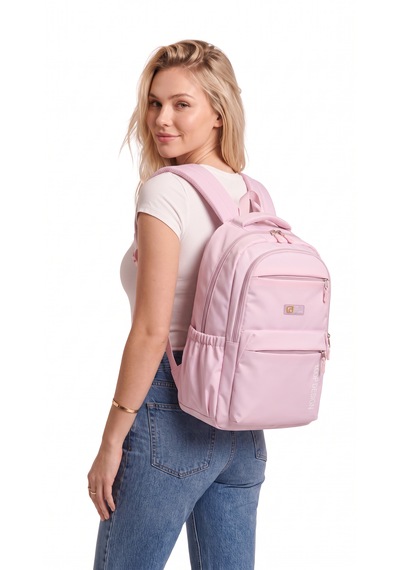 Esvelans Unisex Geniş İç Hacimli Çok Bölmeli Günlük Ve Okul Sırt Çantası Açık Pembe