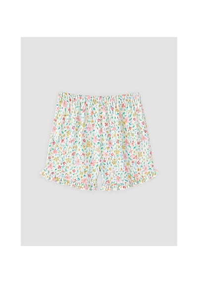 Lcw Dream Ekru Beli Lastikli Çiçekli Kadın Şort Pijama Altı