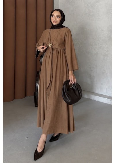 Riella Butik Pavera Tesettür Elbise Kahverengi