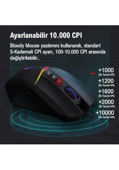 W60 Max 10.000 Cpı 10 Tuş Optik Rgb Uc3&4 Aktif Kablolu Kırmızı Gaming Oyuncu Mouse