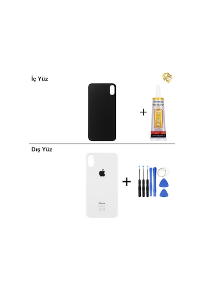 Apple iPhone Uyumlu X Gümüş Arka Kapak Arka Cam Batarya Kapağı Lazer Kesim Kapak Pil Kapağı + B-7000 Yapıştırıcı