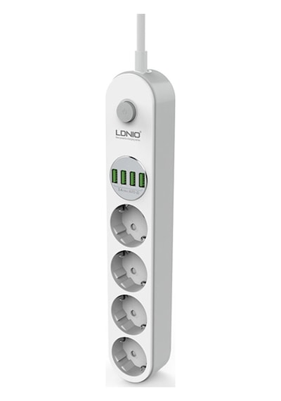 Ldnio SE4432 4xUsb Çıkışlı 4'lü Akım Korumalı Priz Beyaz