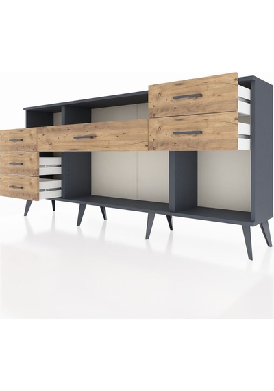 Arges Konsol 2 Raflı 6 Çekmeceli 176x30x83 Antrasit-çam/çam Çam/çam Arges Konsol 2 Raflı 6 Çekmeceli 176x30x83 Antrasit-çam/çam Çam/çam