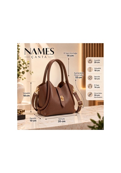 Names Bag Kilitli Tek Saplı Kadın Mini El Ve Omuz Çantası Kahverengi Kahverengi
