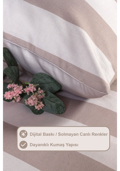 Elart Brad Nevresim Seti Çift Kişilik Digital Baskılı %100 Pamuk Saten 3 Parça 200x220 Cm Bej Bej