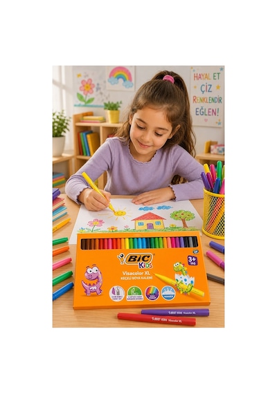 24 Renk Keçeli Boya Kalemi 1 Paket Bic Visacolor Xl 24 Lü Keçeli Kalem Okul Öncesi Sınıf Resim Dersi