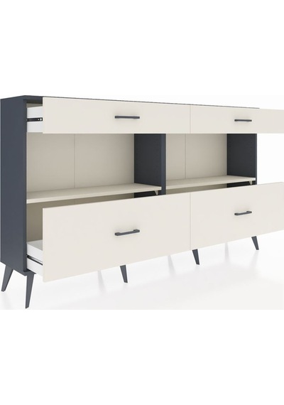 Arges Konsol 2 Raflı 4 Çekmeceli 176x30x99 Antrasit-aytaşı Antrasit-aytaşı