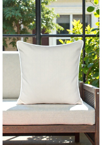 Kırlent Kılıfı 45x45 Su Geçirmez Outdoor Keten Beyaz Biyeli Tekne Bahçe Balkon Krem